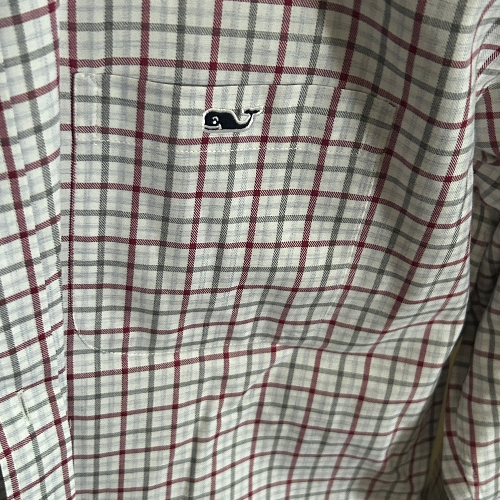 Vineyard Vines Men's Burgundy and Gray Plaid Shirt, Long Sleeve